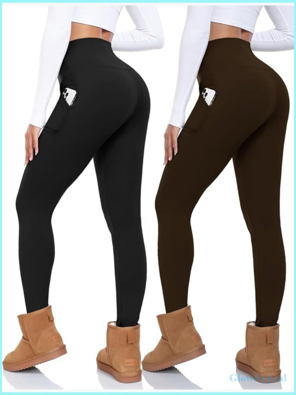 Fleece Lined High Waisted Leggings with Pockets Thermal Winter Yoga Pants